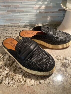 Black Woven Slip-On Loafer Mules